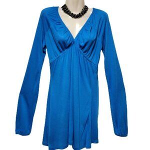 Zenana Outfitters Blue Long Sleeve Rayon V Neck Tunic Top Size L